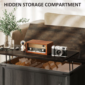 Lift Top Coffee Table with Charging Station, Square Farmhouse Center Table with Hidden Storage, Black Wood Grain