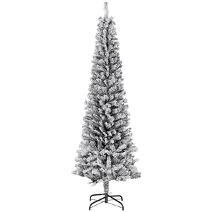 6ft Flocked Christmas Tree, Pencil Christmas Tree with Realistic Branch Tips, Folding Metal Stand, Green – view 8