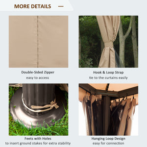 10' x 10' Deck Gazebo with Curtains & Mesh Screen Drapes, Double Roof Canopy Polyester Shade for Backyard Garden, Khaki