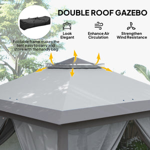 11' x 11' Pop Up Gazebo, Double Roof Foldable Height Adjustable Canopy Tent with Mesh Sidewalls – view 17