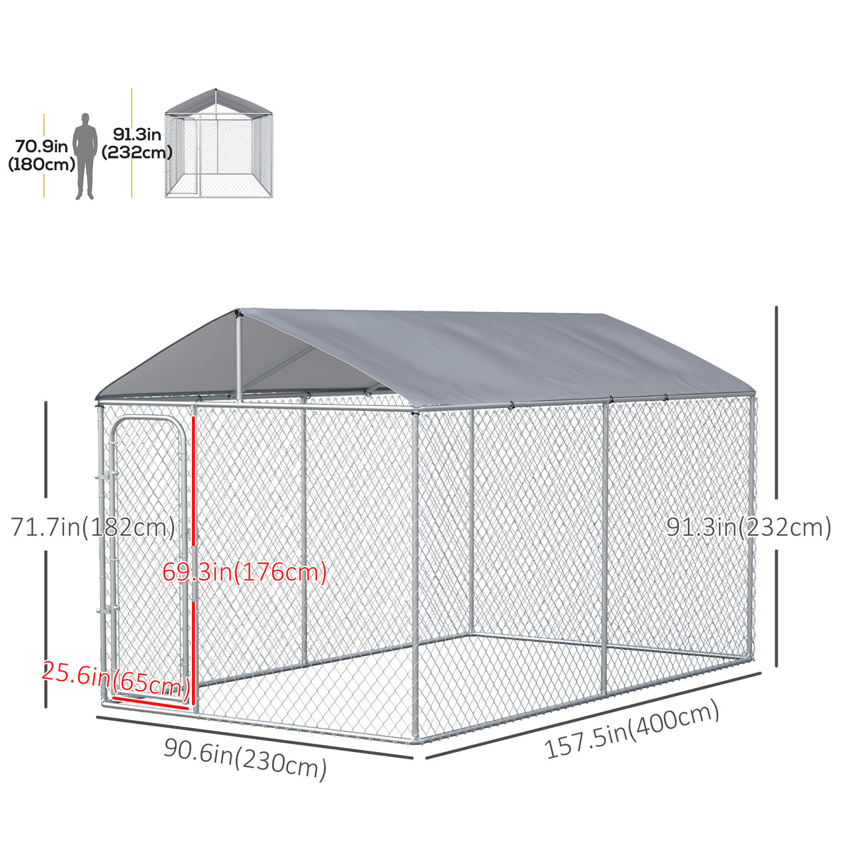 Dog Kennel Outdoor, Heavy Duty Playpen with Secure Lock, Cover, for Backyard & Patio, 13.1' x 7.5' x 7.5'