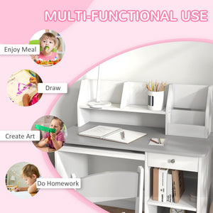 Qaba Kids Desk and Chair Set for 5-8 Year Old with Storage, Study Table and Chair for Children