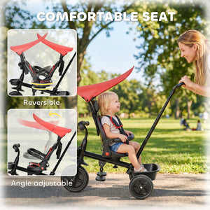 Kids Tricycle 5 In 1 Trike with Reversible Angle Adjustable Seat Removable Handle Canopy Handrail Belt – view 7