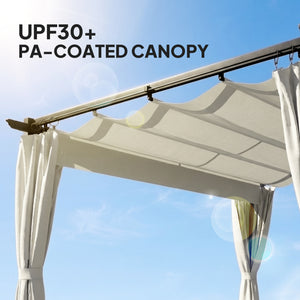 10' x 13' Pergola with Retractable Canopy and Curtains, UPF30+ Sun Shade Shelter for Grill, Garden, Backyard, Deck