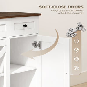 Sideboard Buffet Cabinet, 54" Farmhouse Kitchen Storage Cabinet with Acrylic Barn Doors and 3 Drawers, White Wood Grain