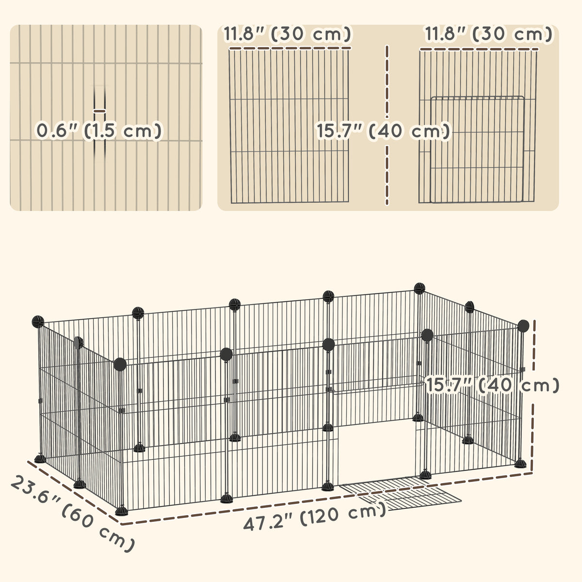 Small Animal Cage Waterproof Mat DIY Animal Playpen for Guinea Pigs Rabbits 12 Panels and Door Black