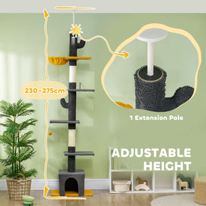 Floor to Ceiling Cat TreeTower with 90.5"-108" Adjustable Height, Scratching Posts, Hammock, Condo – view 3