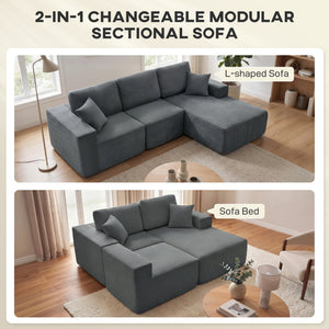 2-in-1 Modular Sectional Sofa, Boneless L Shaped Couch Sofa Bed, Dark Grey – view 3