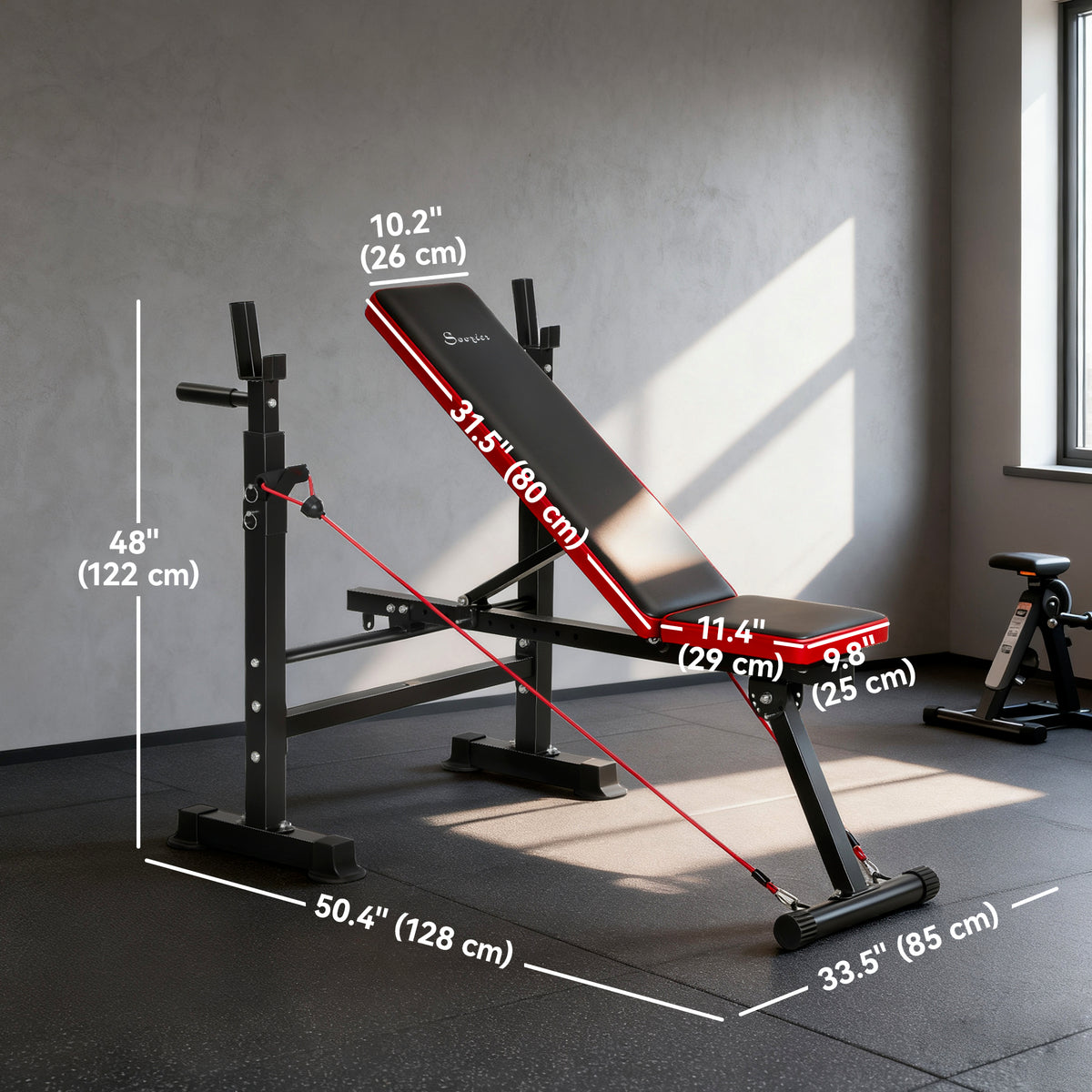 Soozier Adjustable Weight Bench with Squat Rack, Incline Flat Bench Press with Barbell Rack for Home Gym, 660 lbs Capacity