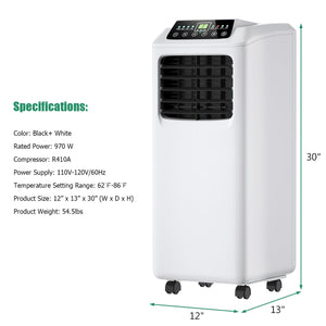 9000 BTU Portable Air Conditioner with Built-in Dehumidifier and Remote Control view 3