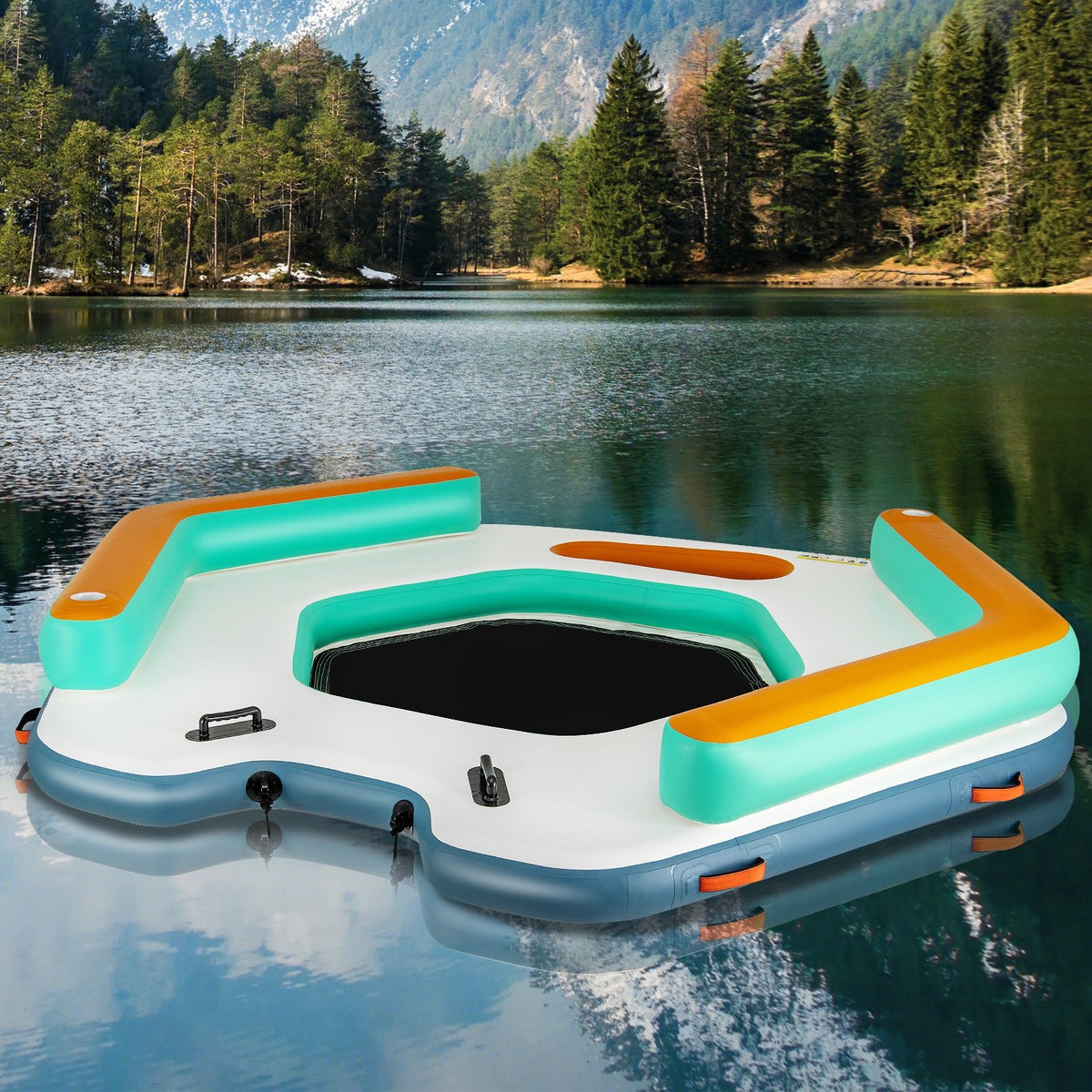8.7 Feet Inflatable Floating Dock with Detachable Ladder and Mesh Swim Lounge view 2