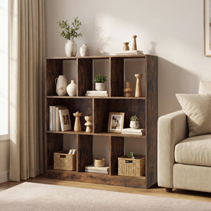8-Cube Bookcase 3-Tier with 2-Sized Compartments and Anti-Tip Kits for Living Room-Rustic Brown view 3
