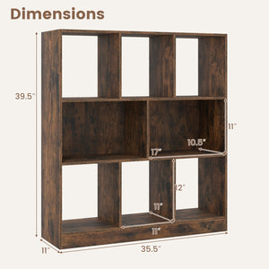 8-Cube Bookcase 3-Tier with 2-Sized Compartments and Anti-Tip Kits for Living Room-Rustic Brown view 5