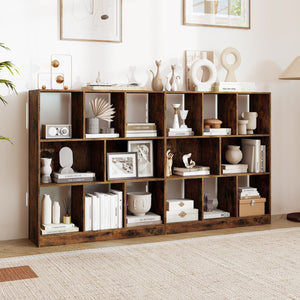 8-Cube Bookcase 3-Tier with 2-Sized Compartments and Anti-Tip Kits for Living Room-Rustic Brown view 9