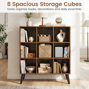 8-Cube Bookcase with Raised Support Legs for Living Room-Rustic Brown view 7