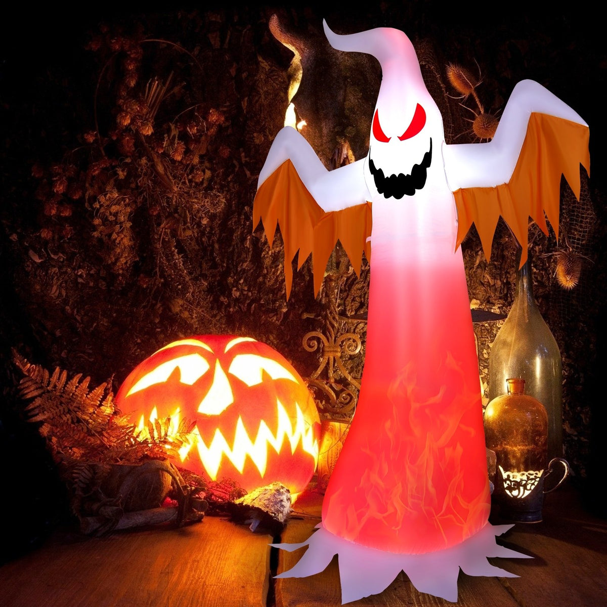 8 Feet Halloween Inflatable Ghost with Rotatable Flame LED Lights view 2