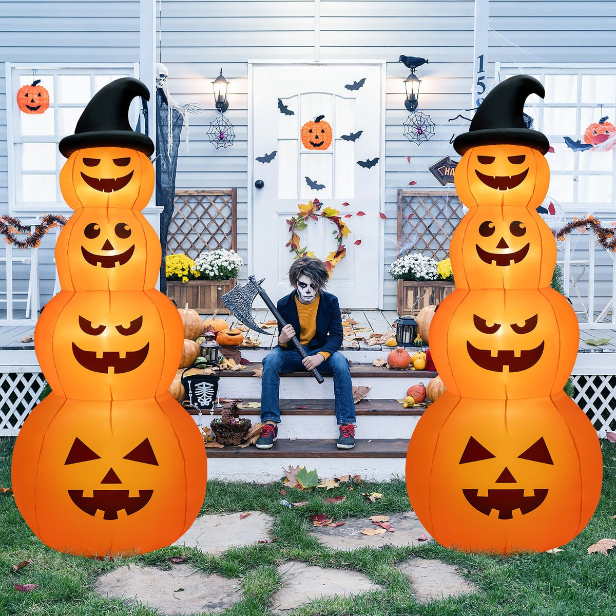 8 Feet Inflatable Halloween Pumpkins Stack with Built-in LED Lights view 2