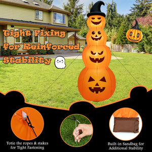 8 Feet Inflatable Halloween Pumpkins Stack with Built-in LED Lights view 9