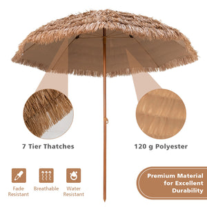 8 Feet Patio Thatched Tiki Umbrella Hawaiian Hula Beach Umbrella view 8