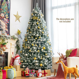 8 Feet Pre-lit Snow Flocked Christmas Tree with Tips and Metal Stand-8 ft view 9