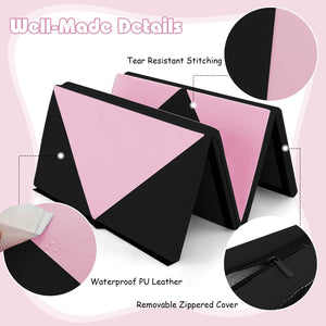 8 Feet PU Leather Folding Gymnastics Mat with Hook and Loop Fasteners-Black & Pink view 6