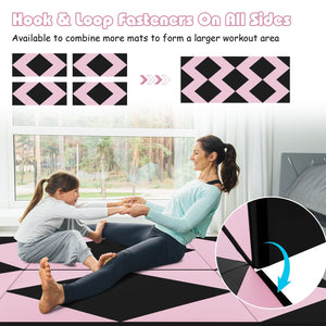 8 Feet PU Leather Folding Gymnastics Mat with Hook and Loop Fasteners-Black & Pink view 9