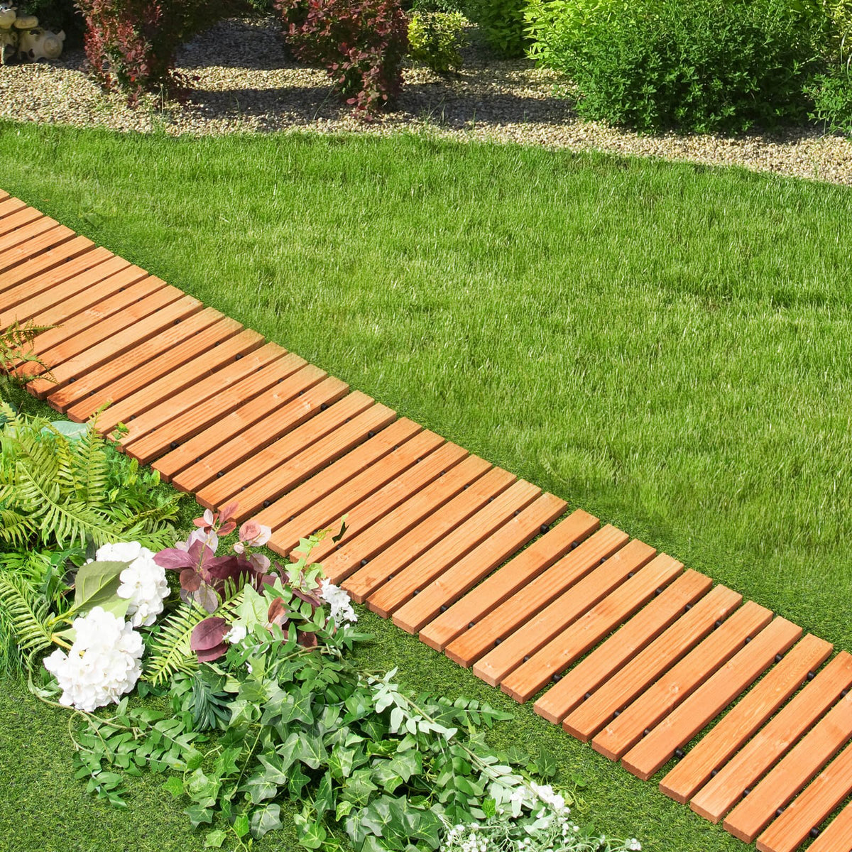 8 Feet Roll-out Weather-Resistant Patio Hardwood Pathway-22 Inch view 2