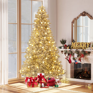 8 Feet Snow-flocked Artificial Christmas Tree Pre-lit Hinged with 81 Sphere Lights and Remote view 2