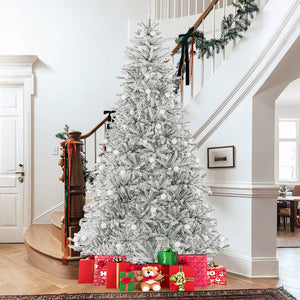 8 Feet Snow-flocked Artificial Christmas Tree Pre-lit Hinged with 81 Sphere Lights and Remote view 4