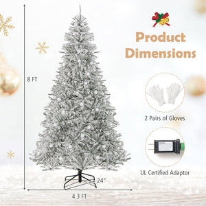 8 Feet Snow-flocked Artificial Christmas Tree Pre-lit Hinged with 81 Sphere Lights and Remote view 9