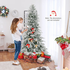 8 Feet Snow-flocked Artificial Christmas Tree Pre-lit Hinged Xmas Tree with Warm White LED Lights view 3