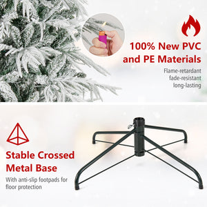 8 Feet Snow-flocked Artificial Christmas Tree Pre-lit Hinged Xmas Tree with Warm White LED Lights view 9