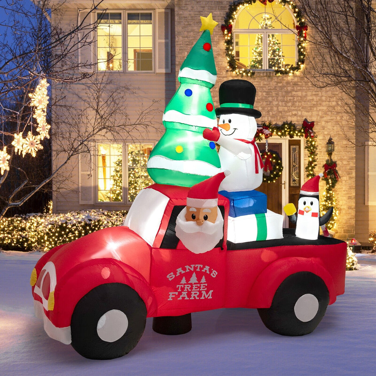 8 Feet Wide Inflatable Santa Claus Driving a Car with LED and Air Blower view 2