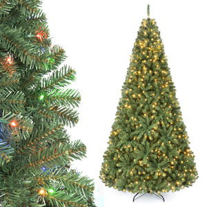 8 FT Artificial Christmas Tree with 2 Lighting Colors and Folding Metal Stand-L view 2