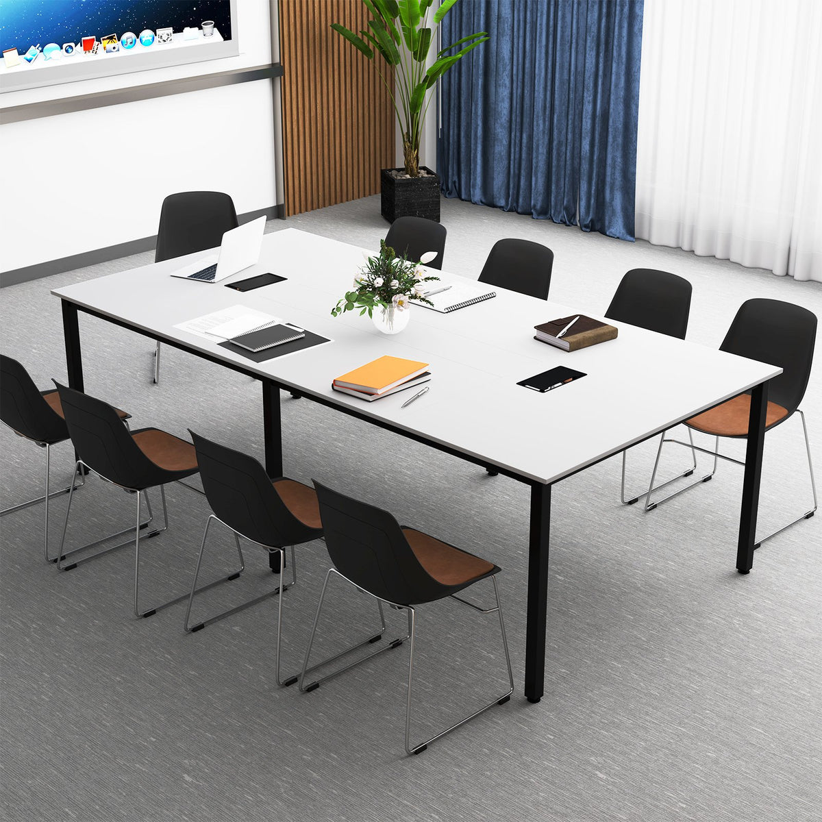 8 Feet Conference Room Table Large Meeting Table Seats up to 10 People-White view 2