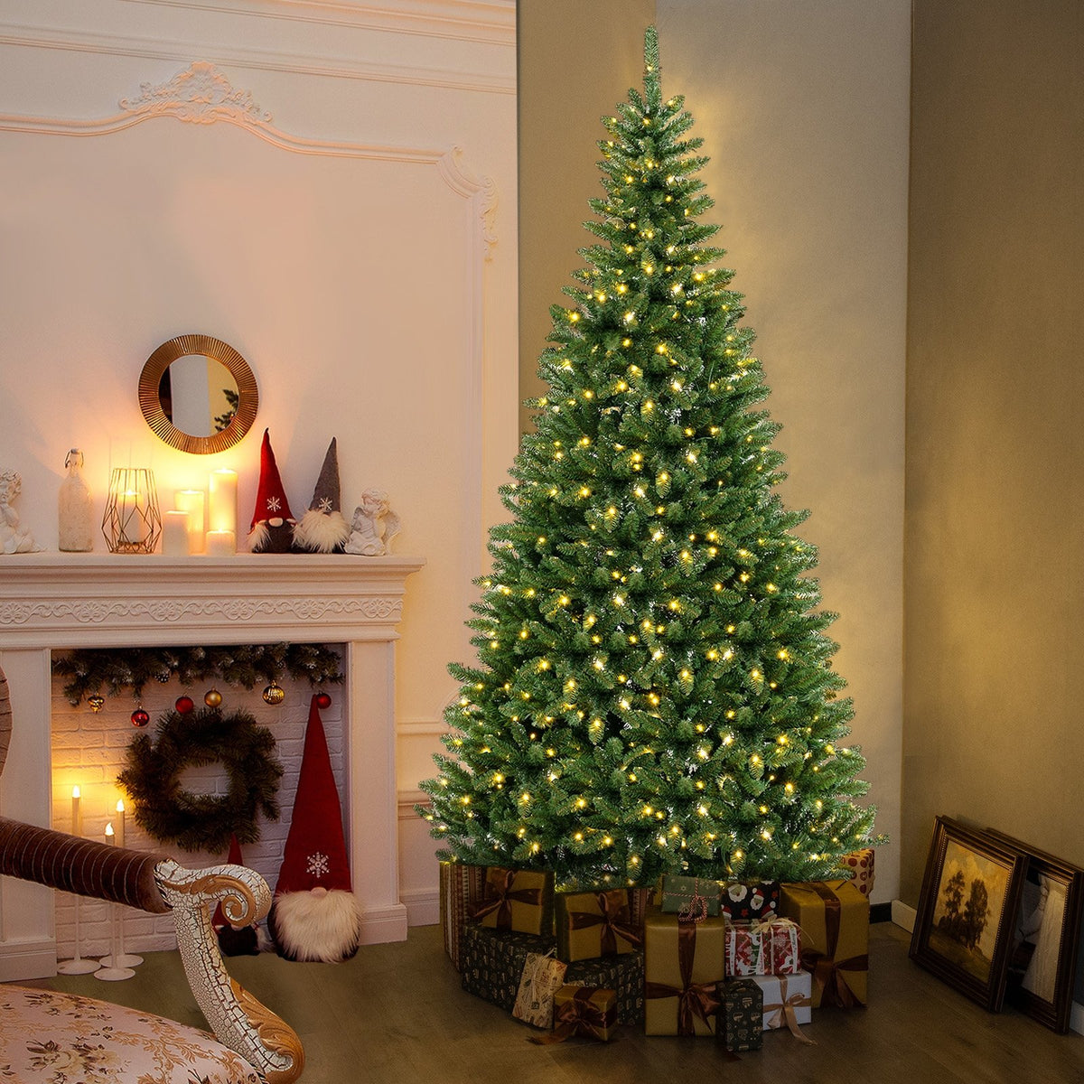 8 FT Corner Artificial Christmas Tree with 1137 Branch Tips and 360 Warm White LED Lights view 2