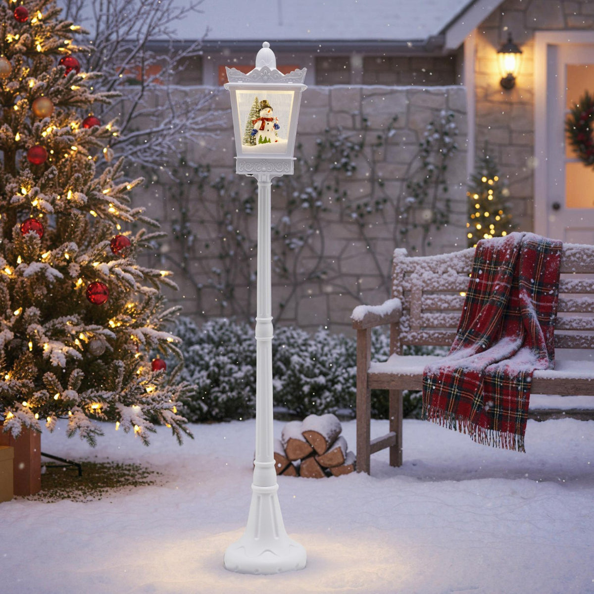 8 ft Musical Christmas Streetlight with Warm White LED Lights and Snowy Effects-White view 2