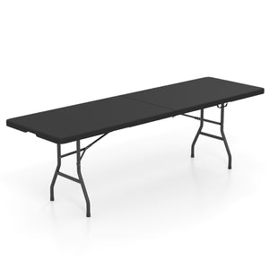8 ft Portable Folding Table 350 LBS Fold-in-Half Table with HDPE Tabletop-Black