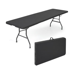 8 ft Portable Folding Table 350 LBS Fold-in-Half Table with HDPE Tabletop-Black view 4