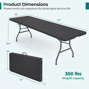 8 ft Portable Folding Table 350 LBS Fold-in-Half Table with HDPE Tabletop-Black view 5