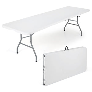 8 ft Portable Folding Table 350 LBS Fold-in-Half Table with HDPE Tabletop-White