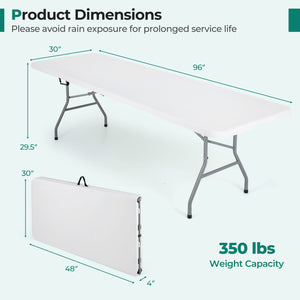 8 ft Portable Folding Table 350 LBS Fold-in-Half Table with HDPE Tabletop-White view 4