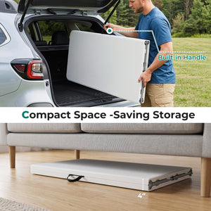 8 ft Portable Folding Table 350 LBS Fold-in-Half Table with HDPE Tabletop-White view 6