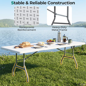 8 ft Portable Folding Table 350 LBS Fold-in-Half Table with HDPE Tabletop-White view 8