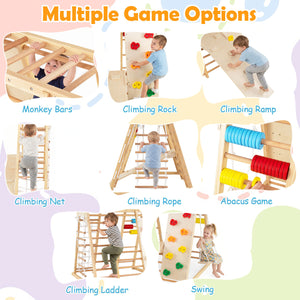 8-in-1 Foldable Indoor Jungle Gym for Kids with Swing and Monkey Bars-Natural view 7