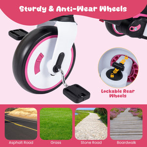 8-in-1 Folding Kids Tricycle with Removable Canopy and Push Handle-Pink view 7