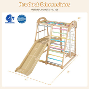 8-in-1 Jungle Gym Wooden Montessori Climber Playset with Slide and Monkey Bar for Kids 3-5 Years Old-Multicolor view 4