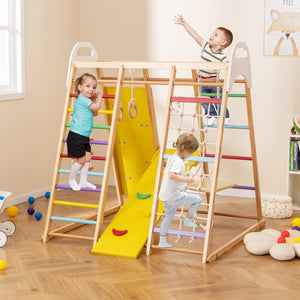 8-in-1 Wooden Jungle Gym Playset with Slide and Monkey Bars-Multicolor view 2