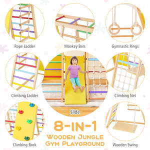 8-in-1 Wooden Jungle Gym Playset with Slide and Monkey Bars-Multicolor view 6