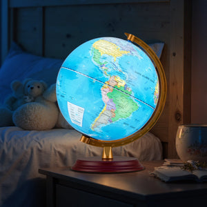 8 Inch Illuminated World Globe Night Light up Globe Lamp with Wooden Stand and HD Map-Blue view 3